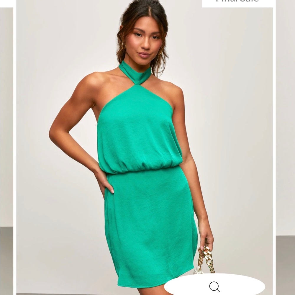 Vici: SWEET GRACE SATIN HALTER MINI DRESS - GREEN